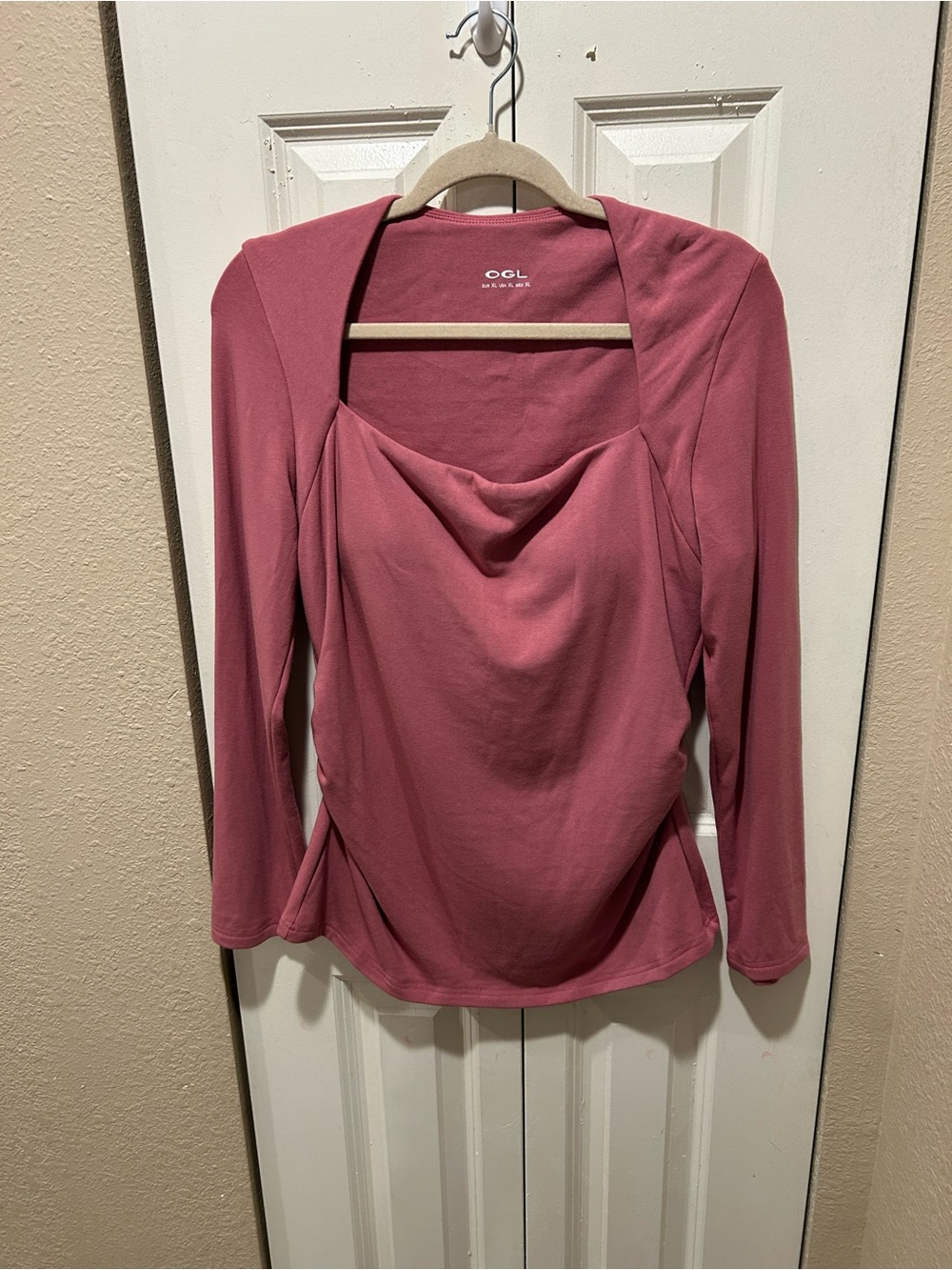 OGL Square Neck Long Sleeve Ruched Top Built In Bra , XL